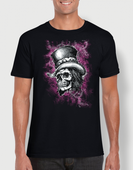 ανδρικό t-shirt μαύρο με στάμπα Skull tophat pink cloud