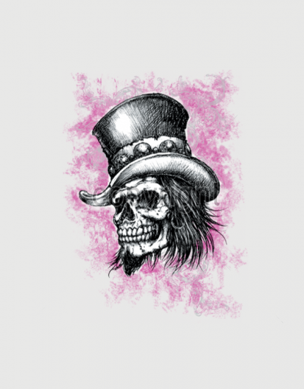 ανδρικό t-shirt μαύρο με στάμπα Skull tophat pink cloud