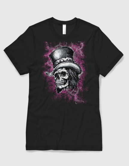 ανδρικό t-shirt μαύρο με στάμπα Skull tophat pink cloud