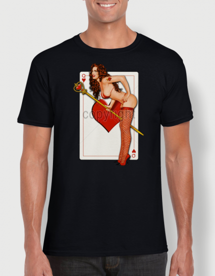 ανδρικό t-shirt μαύρο με στάμπα Queen of hearts