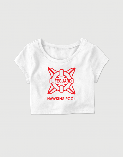 Μπλουζάκι crop top με τύπωμα Hawkins Pool