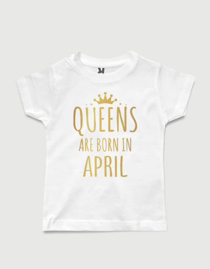 λευκό παιδικό μπλουζάκι με στάμπα Queens are born in April