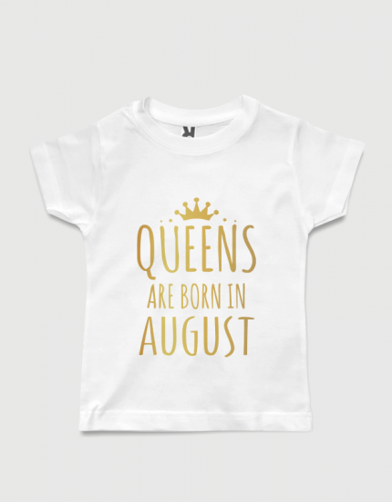 λευκό παιδικό μπλουζάκι με στάμπα Queen are born in August