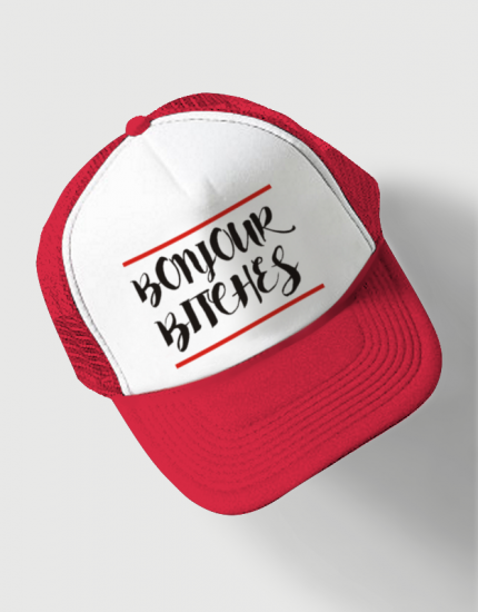 Καπέλο κόκκινο Trucker Beechfield με στάμπα Bonjour bitches