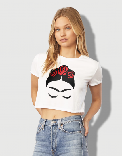 Μπλουζάκι crop top με τύπωμα Frida
