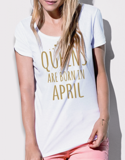 Μπλουζάκι με στάμπα queen are born in april