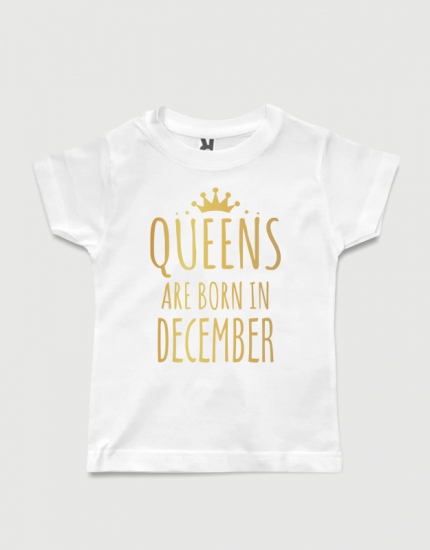 λευκό παιδικό μπλουζάκι με στάμπα Queen are born in December