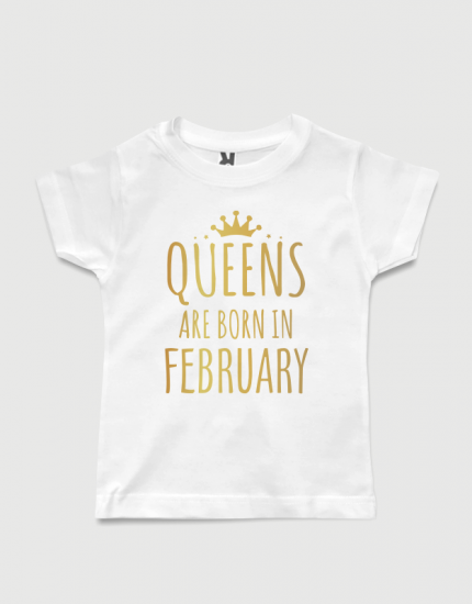 λευκό παιδικό μπλουζάκι με στάμπα Queens are born in February
