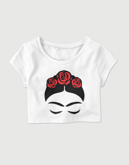 Μπλουζάκι crop top με τύπωμα Frida