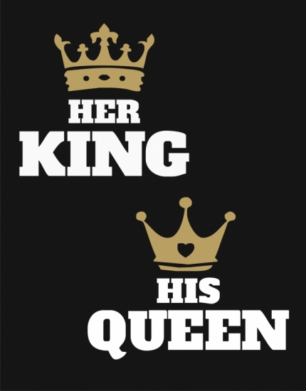 Σετ φούτερ με κουκούλα για ζευγάρι με τύπωμα Her King - His Queen