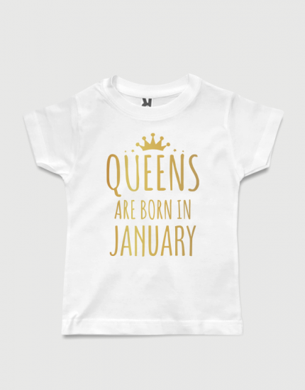 λευκό παιδικό μπλουζάκι με στάμπα Queens are born in January
