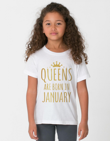 λευκό παιδικό μπλουζάκι με στάμπα Queens are born in January