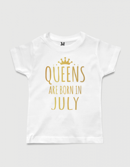 λευκό παιδικό μπλουζάκι με στάμπα Queen are born in July
