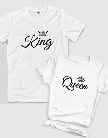 Μπλουζάκια με στάμπα King - Queen calligraphy