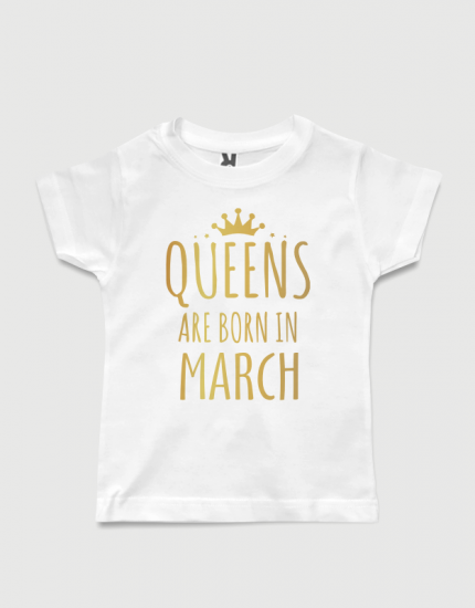λευκό παιδικό μπλουζάκι με στάμπα Queens are born in March