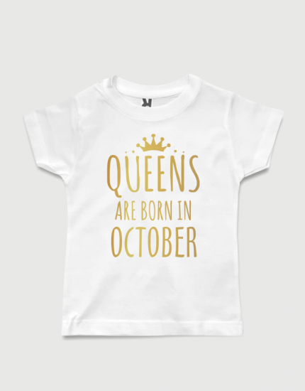 λευκό παιδικό μπλουζάκι με στάμπα Queen are born in October