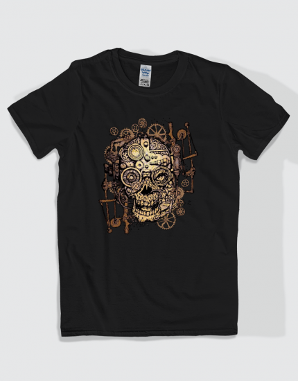 ανδρικό t-shirt μαύρο με στάμπα Skull gears and sprockets
