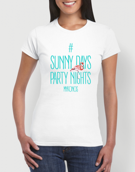 Μπλουζάκι με στάμπα Party nights mykonos