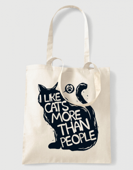 Υφασμάτινη τσάντα με στάμπα I like cats more than people