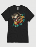 ανδρικό t-shirt μαύρο με στάμπα Panther tattoo roses
