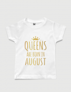 λευκό παιδικό μπλουζάκι με στάμπα Queen are born in August