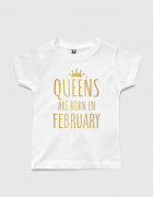 λευκό παιδικό μπλουζάκι με στάμπα Queens are born in February