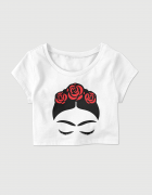 Μπλουζάκι crop top με τύπωμα Frida