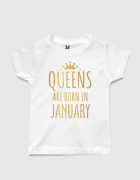 λευκό παιδικό μπλουζάκι με στάμπα Queens are born in January