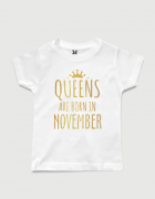 λευκό παιδικό μπλουζάκι με στάμπα Queen are born in November