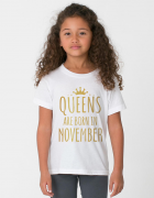 λευκό παιδικό μπλουζάκι με στάμπα Queen are born in November