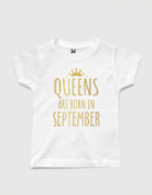 λευκό παιδικό μπλουζάκι με στάμπα Queen are born in September