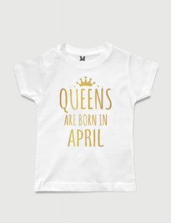 λευκό παιδικό μπλουζάκι με στάμπα Queens are born in April