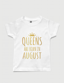 λευκό παιδικό μπλουζάκι με στάμπα Queen are born in August