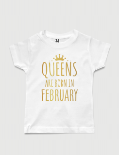 λευκό παιδικό μπλουζάκι με στάμπα Queens are born in February