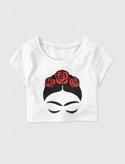 Μπλουζάκι crop top με τύπωμα Frida