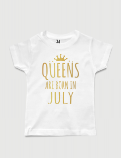 λευκό παιδικό μπλουζάκι με στάμπα Queen are born in July