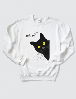 unisex λευκό φούτερ με εκτύπωση Meow?