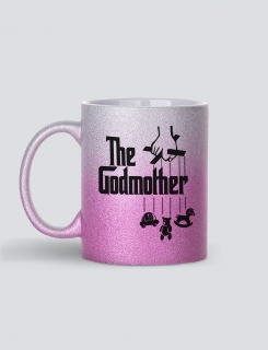 κούπα glitter ασημί-ροζ  με τύπωμα The godmother