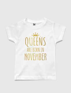 λευκό παιδικό μπλουζάκι με στάμπα Queen are born in November