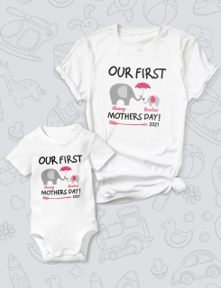 Μπλουζάκι και φορμάκι με τύπωμα Our first mother's day