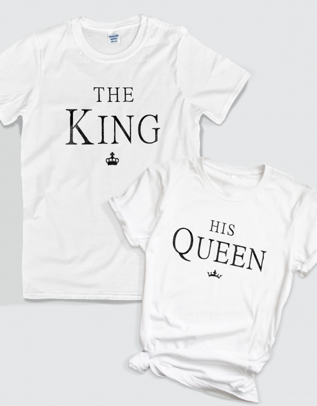 The king - His queen | Σετ t-shirts λευκά | Funky | Μπλουζάκια Εκτύπωση