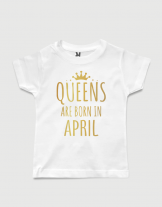 λευκό παιδικό μπλουζάκι με στάμπα Queens are born in April