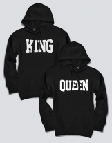 Σετ φούτερ με κουκούλα για ζευγάρι με τύπωμα King - Queen