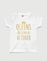 λευκό παιδικό μπλουζάκι με στάμπα Queen are born in October