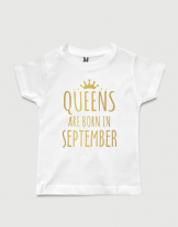λευκό παιδικό μπλουζάκι με στάμπα Queen are born in September